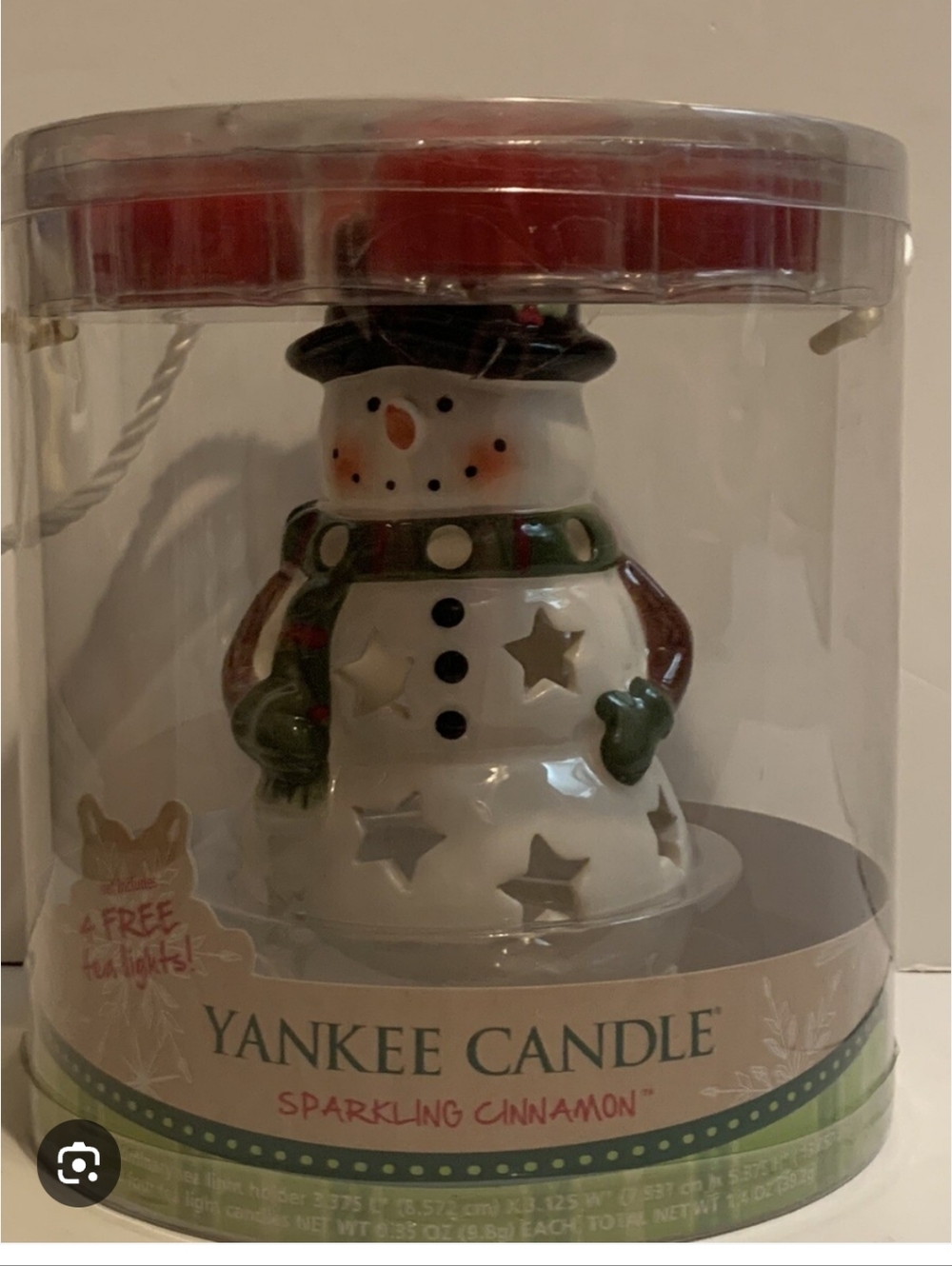 Yankee Candle White Snowman Ceramic Luminary with Green Scarf and Black Hat